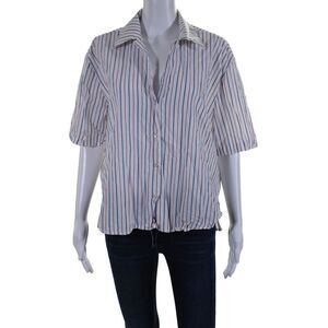 Felicite Womens Cotton Short Sleeve Striped Button Down Shirt White Size 3